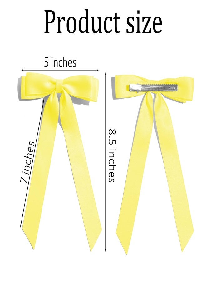 TULOBI 2PCS Yellow Hair Bows Solid Satin Polyester Ribbon Bow Hair Clips Ponytail Big French Hair Barrettes with Long Tail Wedding Dress Decor Hair Accessories for Women Toddler Teen Girls - Image 2